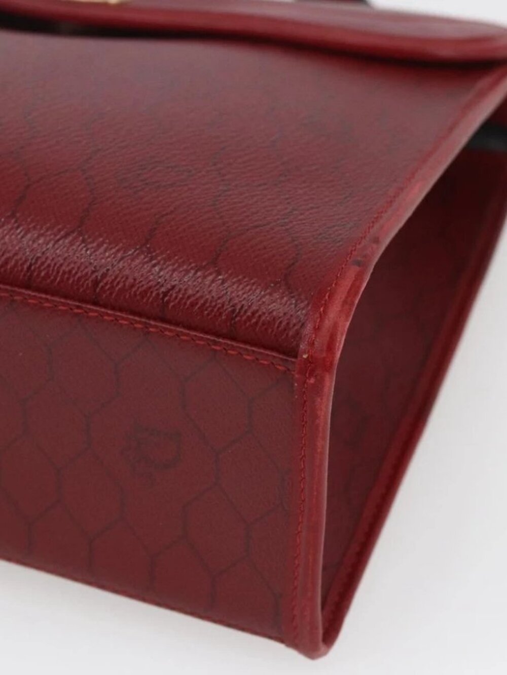 Christian Dior Honeycomb Canvas Hand Bag PVC Leather 2way Red Gold - Picture 7 of 15